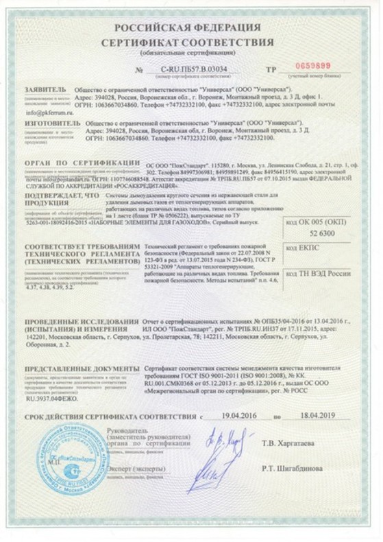 Дымоход Craft GS-25. Сэндвич отвод 45° (AISI 316)