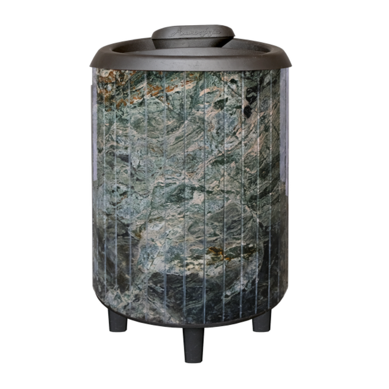 Банная печь "Атмосфера" в ламелях из натурального камня "Жадеит" перенесенный рисунок до 22 м³
